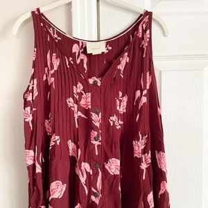 Anthropologie Button front Swing Tank Top, Size 2, Mauve and Pink